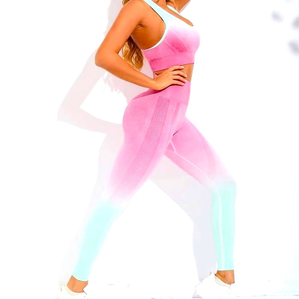 Seamless Ombre Contrast Binding Sports Set
